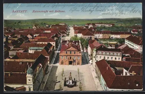AK Rastatt, Kaiserstrasse mit Rathaus aus der Vogelschau