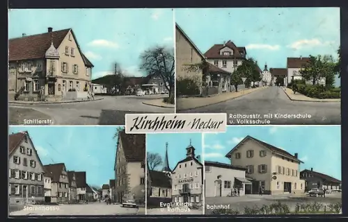 AK Kirchheim / Neckar, Rathausstrasse, Schillerstrasse, Starengasse, Bahnhof, Gasthof zum Posthörnle
