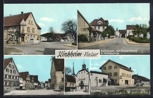 AK Kirchheim / Neckar, Rathausstrasse, Schillerstrasse, Starengasse, Bahnhof, Gasthof zum Posthörnle