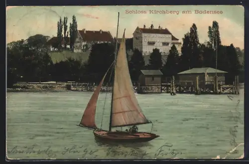 AK Immenstaad, Blick zum Schloss Kirchberg am Bodensee, Segelboot