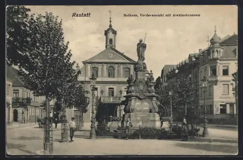 AK Rastatt, Rathaus, Vorderansicht mit Alexiusbrunnen