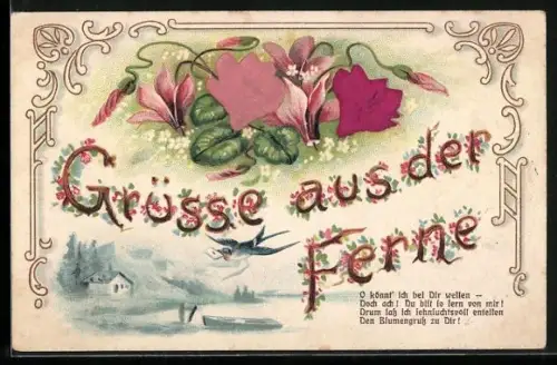 Stoff-Präge-AK Grüsse aus der Ferne, Veilchen
