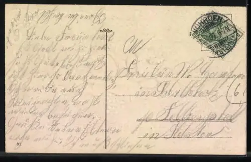 Stoff-Präge-AK Von Farbenpracht umgeben..., Rosen und Vergissmeinnicht