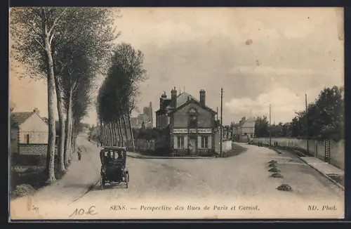 AK Sens, Perspective des Rues de Paris et Carnot