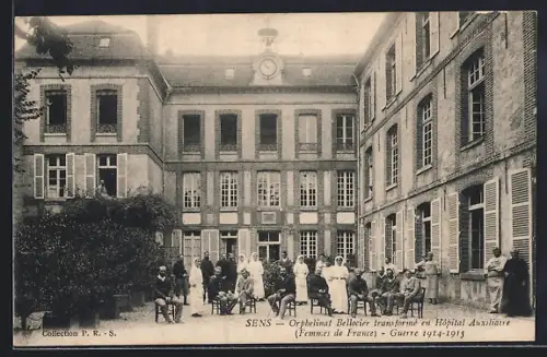 AK Sens, Orphelinat Belozier transformé en Hôpital Auxiliaire, Femmes de France, Guerre 1914-1915