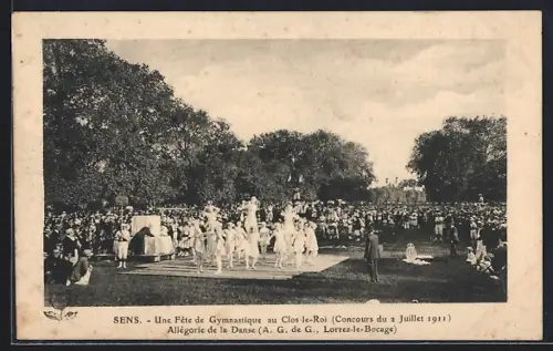 AK Sens, Une Fête de Gymnastique au Clos-le-Roi, Concours du 3 Juillet 1911, Allégorie de la Danse
