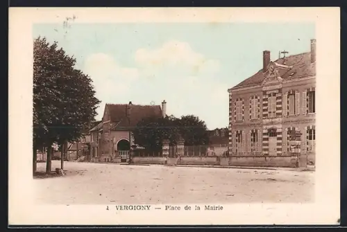 AK Vergigny, Place de la Mairie