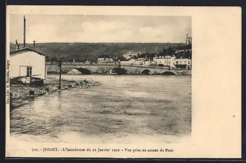 AK Joigny, L`Inondation du 22 Janvier 1910, Vue prise en amont du Pont