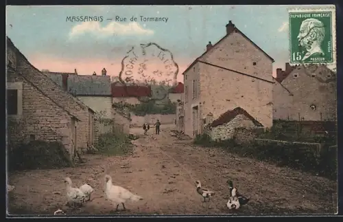 AK Massangis, Rue de Tormancy avec des oies et des canards