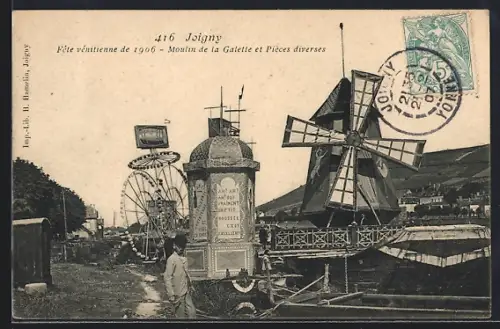 AK Joigny, Fête vétivienne de 1906, Moulin de la Galette et Pièces diverses