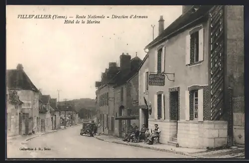 AK Villevallier /Yonne, Route Nationale, Hôtel de la Marine, direction d`Armeau