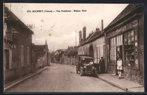 AK Michery /Yonne, Rue Rombrois, Maison Petit et voiture devant l`épicerie