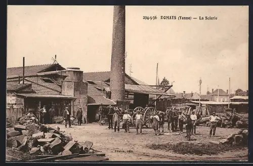 AK Domats /Yonne, La Scierie avec ouvriers et machinerie