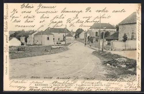 AK Ravières, Entrée de la ville, Vue prise sur le pont du Canal