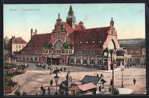 AK Essen, Pferdekutsche vor dem Hauptbahnhof