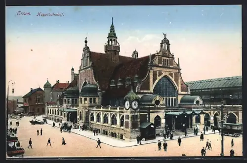 AK Essen, Hauptbahnhof mit Strasse aus der Vogelschau