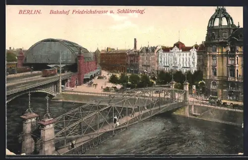 AK Berlin, Reichstagsufer, Bahnhof Friedrichstrasse und Schlütersteg