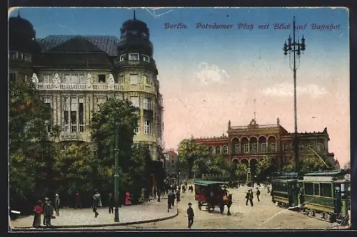 AK Berlin-Tiergarten, Potsdamer Platz und Bahnhof mit Strassenbahn