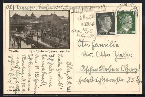 AK Berlin-Charlottenburg, Am Bahnhof Zoologischer Garten mit Strassenbahn