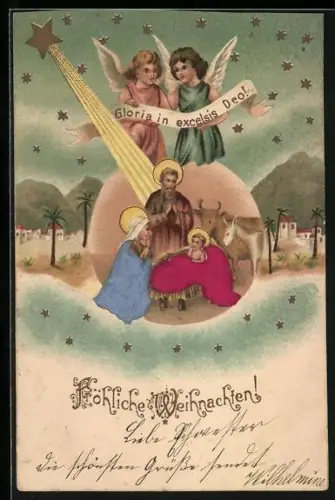 AK Weihnachtsengel beobachten Jesu
