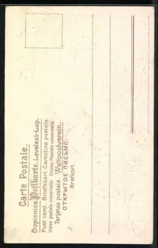 Stoff-Präge-AK Bäume auf einer Wiese mit Schwalbe, Passepartout