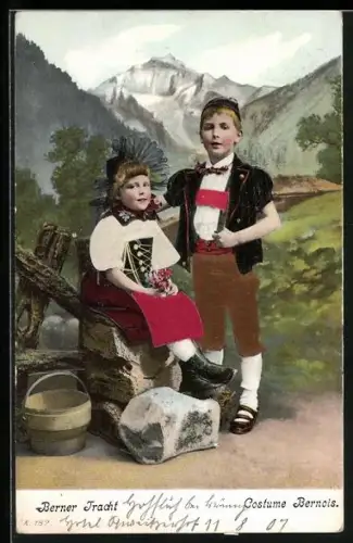 AK Schweiz, Kinder in Berner Tracht, Costume Bernois