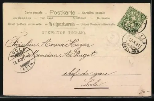 Stoff-Präge-AK Rosen und Veigissmeinnicht