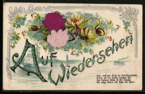 AK Auf Wiedersehen mit Seerosen, Blumenbild