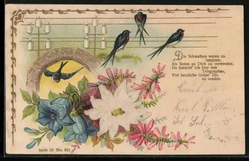 Duft-AK Die Schwalben waren zu Langsam..., Alpenblumen mit Duft
