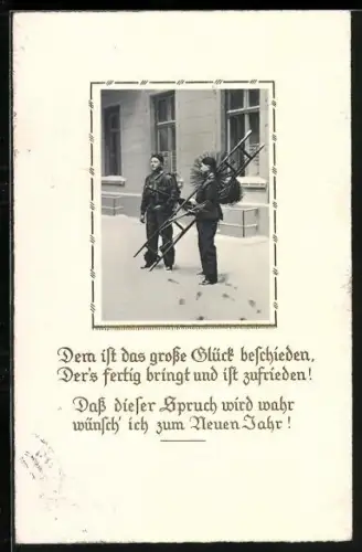 AK Zwei Schornsteinfeger im Schnee, Neujahr