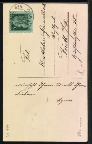 AK Kleiner Schornsteinfeger mit einem Kalenderblatt mit der Zahl 1 vor einer Tür, Neujahr