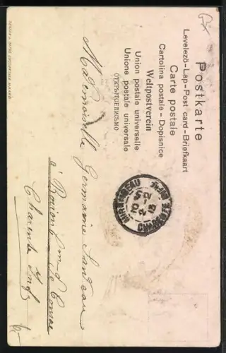 Lithographie Zwerg in einem Herz mit Kleeblättern, Porte-Bonheur