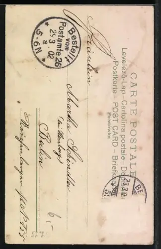 Lithographie Osterengel mit Heiligenschein und Palmenblatt, Fröhliche Ostern