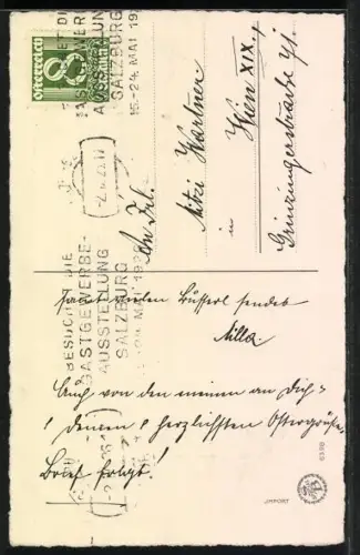 Künstler-AK Osterküken schlüpft mit einem Zweig Weidenkätzchen aus einem Ei, Die besten Ostergrüsse