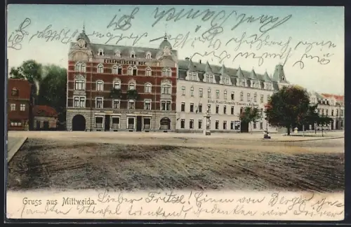 AK Mittweida, Strassenpartie mit Hotel Europäischer Hof