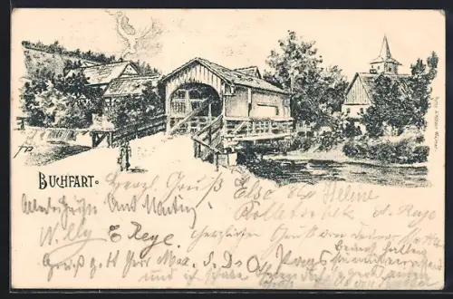 Lithographie Buchfart, Ortspartie