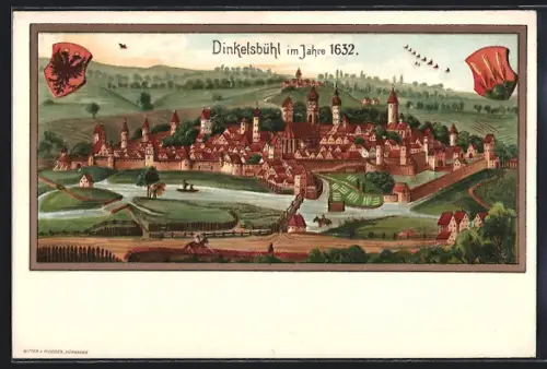 Lithographie Dinkelsbühl, Ortsansicht im Jahre 1632
