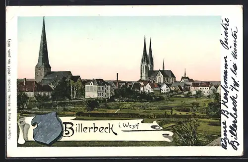 AK Billerbeck i. Westf., Ortspartie mit Kirche, Wappen