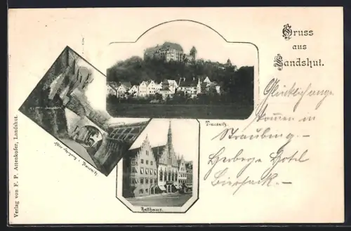 AK Landshut, Trausnitz, Rathaus, Alter Wehrgang