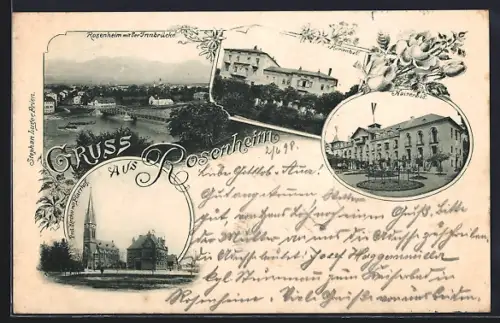 AK Rosenheim, Marienbad, Kaiserbad, Protestantische Kirche mit Pfarrhof