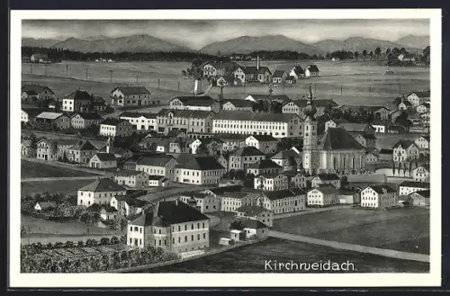 Künstler-AK Kirchweidach, Teilansicht mit Kirche