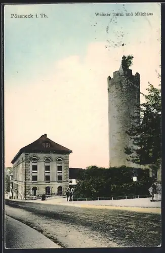 AK Pössneck i. Th., Weisser Turm und Malzhaus