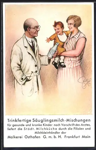 Künstler-AK Frankfurt-Ostend, Molkerei Osthafen G.m.b.H., Trinkfertige Säuglingsmilch-Mischungen
