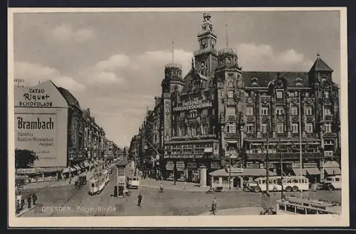 AK Dresden, Partie in der Pragerstrasse, Strassenbahn
