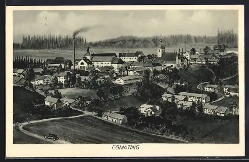 AK Egmating, Ortsansicht aus der Vogelschau mit Fabrik