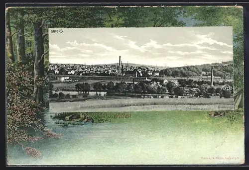 AK Witten, Ortsansicht mit Fabrik von der Feldflur aus