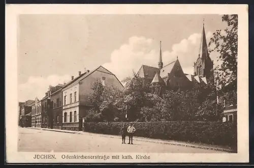 AK Jüchen, Odenkirchenerstrasse mit kath. Kirche