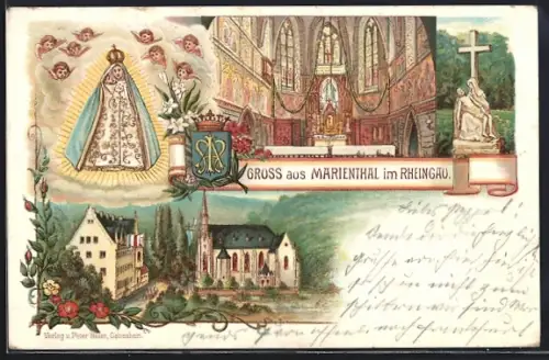 Lithographie Marienthal / Rheingau, Wallfahrtskirche, Gnadenbild
