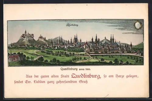Lithographie Quedlinburg, Quedlinburg im Jahr 1660
