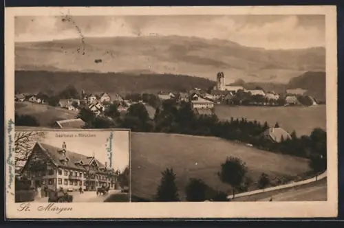 AK St. Märgen, Ortsansicht aus der Vogelschau, Gasthaus z. Hirschen